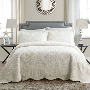 VCNY -  3pc Queen Westland Quilted Plush Bedspread Se Ivory